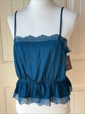 NWT AUDEN Teal Lace-Trim Sleepwear Top